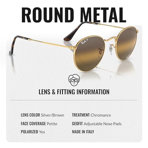 Image of Ray-Ban RB3447 ROUND METAL CHROMANCE POLARIZED Round Shape Sunglasses for Men with Official Eyewear Kit