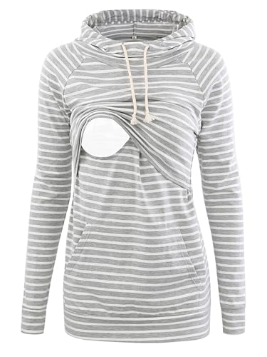 Image of Liu & Qu Womens Nursing Hoodie Long Sleeves Sweatshirt Breastfeeding Layered Top Pocket Casual Clothes