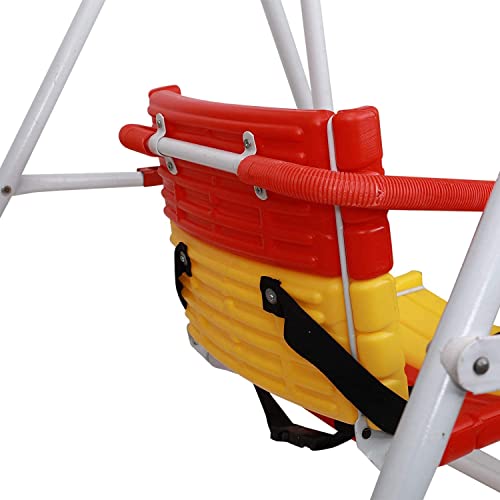 Image of BabyGo Kids Swing for 1-5 Years | Heavy-Duty Metal Frame Baby Swing Seat with Safety Belt | Indoor & Outdoor Foldable Toddler Swing | 30kg Capacity | Easy DIY Installation - Red