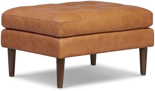 Poly & BARK Napa Ottoman - Full-Grain Leather Upholstered Ottoman with Feather-Down Topper - Couch for Living Room - Vintage Italian Leather in Cognac Tan
