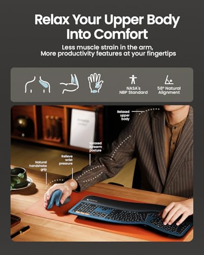 Image of ProtoArc EM11 NL Wireless Ergonomic Mouse, Rechargeable Vertical Mouse | 58 vertical design supports a natural wrist posture, connect 3 devices via Bluetooth /2.4G USB-A, 500mAh USB-C rechargeable.