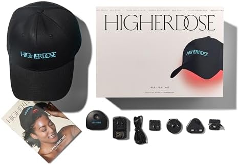 HigherDOSE Red Light Therapy Hat for Hair Growth - Cordless Red Light Cap to Support Scalp Health, Hair Regrowth at Home & Reduced Shedding - Rechargeable LED Hat Promotes Fuller Hair & Scalp Wellness