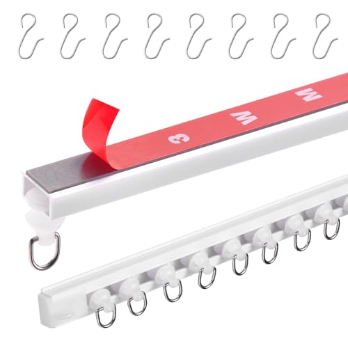 VEVOR Riel para Cortina de Techo de 3 m Sistema de Riel de Techo Autoadhesivos para Cortinas con Ganchos y Herrajes, Rieles para Cortinas Montados en el para Sala de Estar, Dormitorio, Blanco