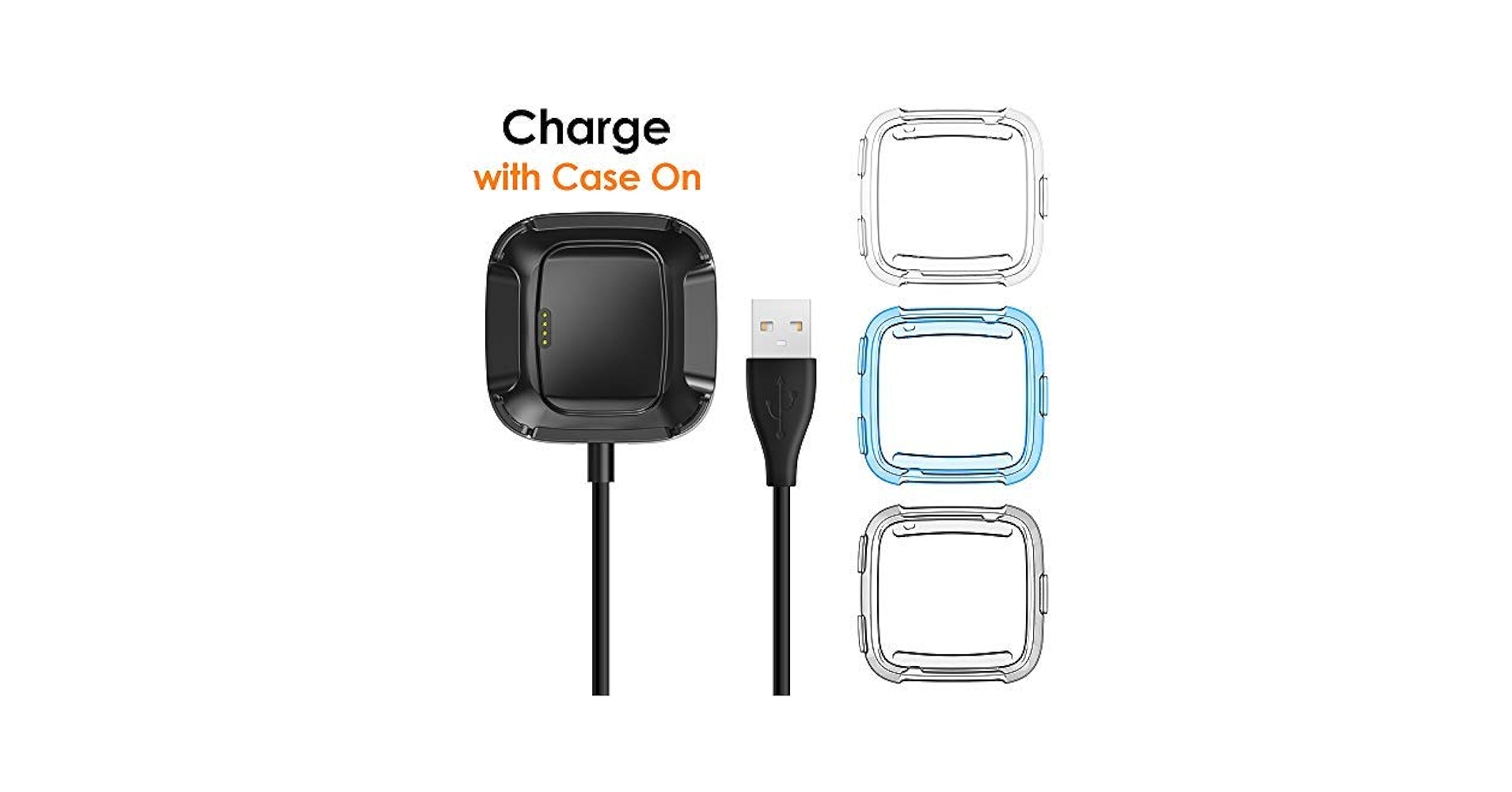 EZCO Compatible with Fitbit Versa Case Plus Charger [3+1 Pack], Exclusive Charging Dock Stand (Can Charge Case On) + Soft TPU Protector Case Bumper for Versa Smart Watch