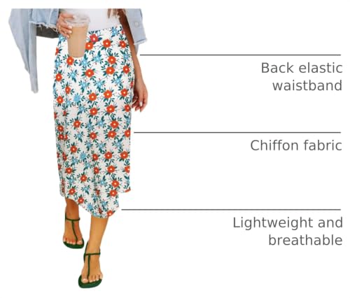 Image of HERBATOMIA Women's Floral Print Midi Skirt Casual High Elastic Waist Zipper Vintage Long Boho Skirts for Women