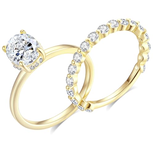 Moissanite Wedding Ring Set for Women D Color VVS1 Bridal Set Wedding Bands S925 Sterling Silver with 9K Gold Plated Genuine Moissanite Engagement Promise Rings for Her