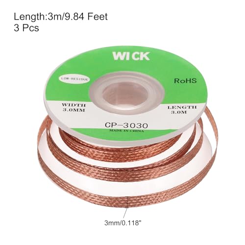 Image of MECCANIXITY Solder Wick Braid No-Clean Desoldering Wick Braid 0.12 Inch Width 10 Feet Length for Remove the Solder Electrical Components 3 Pack