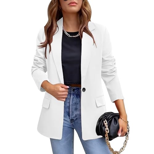 Women's Long Sleeve Blazer One Button Formal Open Front Lapel Collar Work Office Suit Jacket