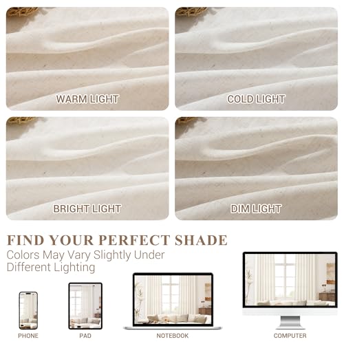 Image of Joywell Extra Long Linen Curtains 106 Inches for Living Room Beige Cream