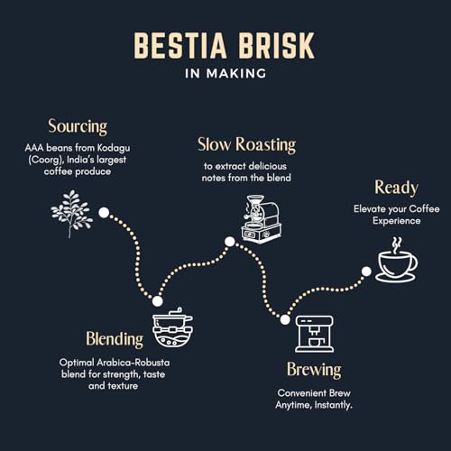 Image of Bestia Brisk Instant Coffee Original, Light Roast, 4-6 Hours Energy, Preservative-Free, No Chicory, Zero Sugar, Slow Roasted, Gourmet, 60% Arabica & 40% Robusta, AAA Grade, Coorg, Single Origin, 100g
