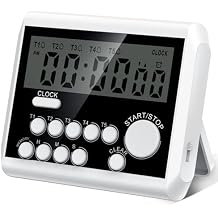XREXS 5 Channels Digital Kitchen Timer, Clock Mode with Large LCD Display, Cooking Timer, Loud Volume Alarm and Flashing Light with Magnetic Back, Stand, Battery Included