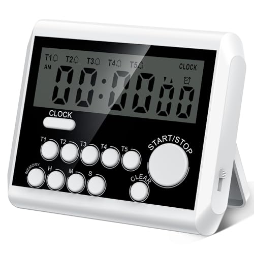 XREXS 5-Channel Digital Kitchen Timer with LCD & Alarm