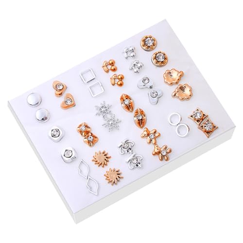 18Pairs Set Gold Silver Studs Earrings Elegant Mixed Styles Heart and Flower Earrings Accessory for Fashion Lovers4
