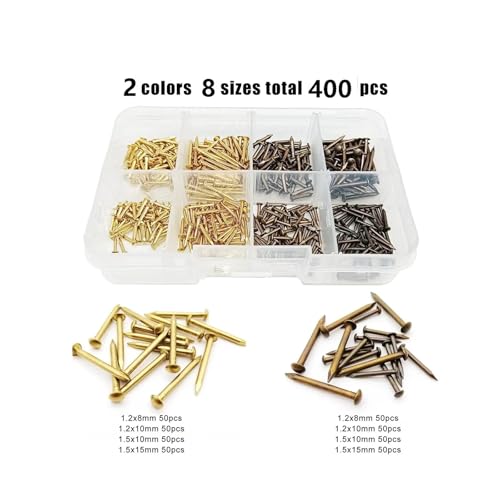 400 unidades de clavos mini de latón para joyería, caja de madera y proyectos DIY, diámetros 1.2 y 1.5 mm, longitud 8-15 mm, marca TREXCFGH miniatura 5