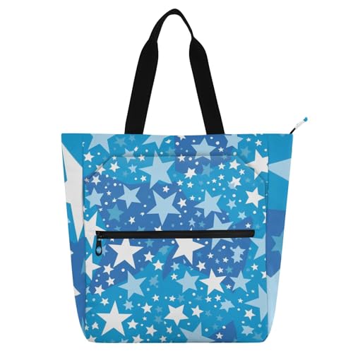 Bolsa de libros con cremallera, bolso de playa y de comestibles con estrellas azules