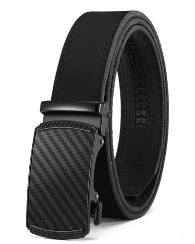 Image of Chaoren Leather Ratchet Belt 2 Pack Dress with Click Sliding Buckle 1 3 /8 inch in Gift Set Box - Adjustable Trim to Fit