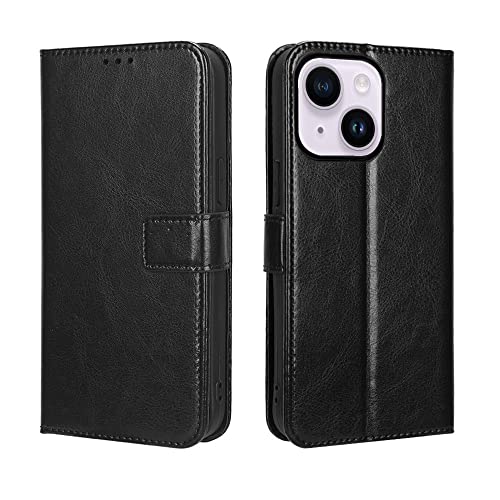 Étui en cuir PU iPhone 14 Plus ultra-fin housse noire à rabat protection antichoc chic