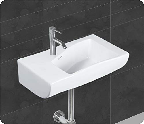 Image of Wash Basin Wall Hung Mounted Glossy Finish White Sink for Bathroom - (17 x 10 x 5 Inch)