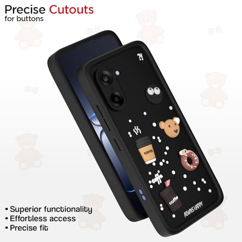Image of Pikkme Back Cover for Oneplus Nord CE 5 5G | 3D Bear Silicone Cute & Fun Coffee Cartoon | Full Body Protection Bumper Case (Black)