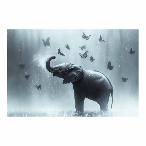 Impression sur toile éléphant noir et blanc 70x100cm pour décoration d'intérieur sans cadre