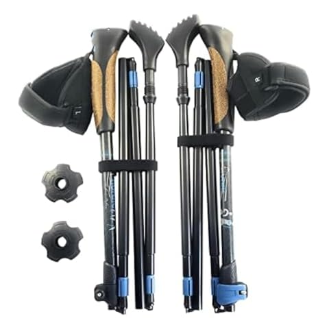 York Nordic Ultralight Folding Walking Poles - Travel Ready - with Rubber Feet, Baskets, and Bag (Nordic Grips - Under 5'3") Black Cover