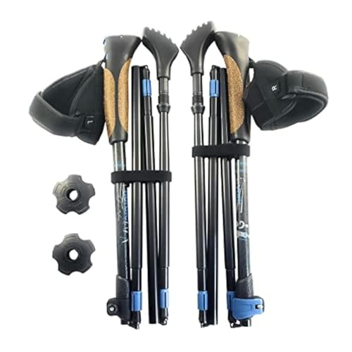 York Nordic Ultralight Folding Walking Poles - Travel Ready - with Rubber Feet, Baskets, and Bag (Nordic Grips - Under 5'3") Black