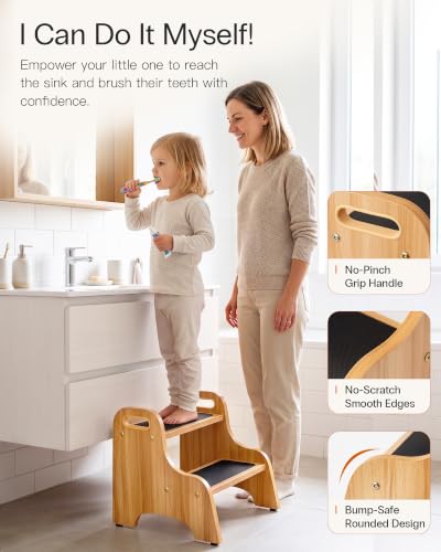 Image of StrongTek Wooden 2 Step Stool, 350 lb Capacity, Non-Slip, 2 Pack