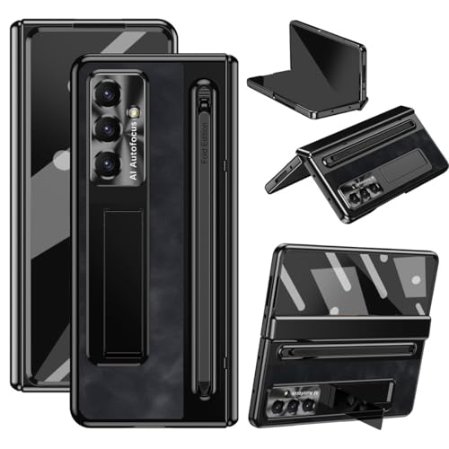 Coque Samsung Z Fold 7 en cuir noir avec charnière protectrice et fente S-Pen