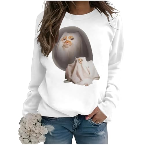 Antidaa Ghost Kitten Cat Halloween Sweatshirt & Hoodie Unisex Halloween Ghost Cat Funny Graphic Pullover Top3