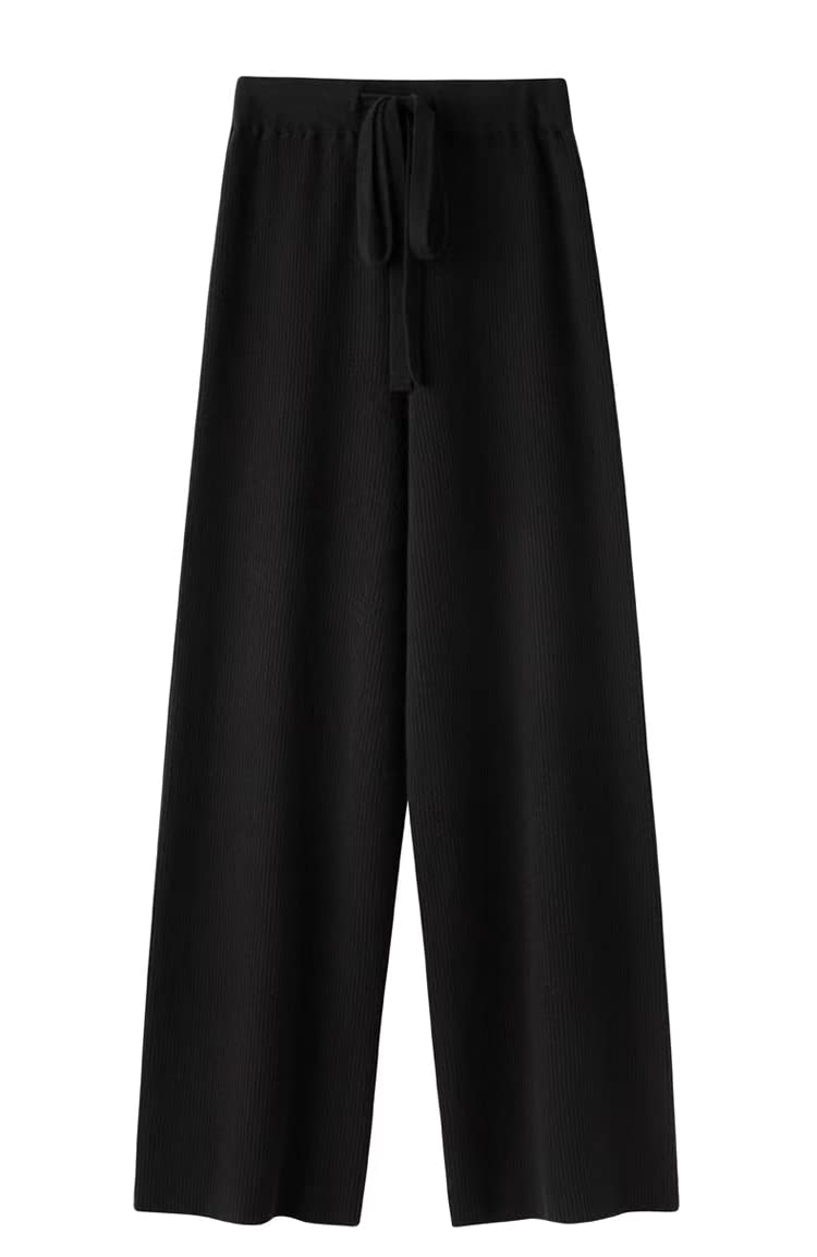 Womens Casual Wide Leg High Waisted Drawstring Elastic Waist Straight Long Trousers Pants