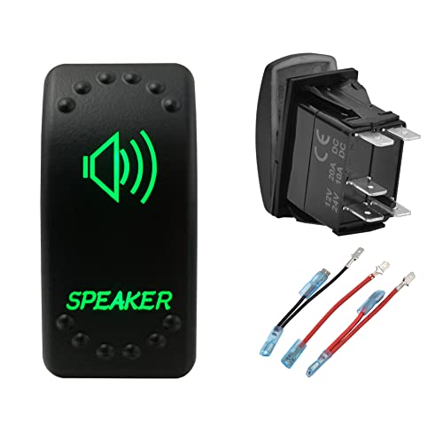 Image of Green Backlit Rocker Switch 5 Pin ON-Off Laser Etched Button Switch with Wires for Car Marine Boat UTV 20A /12V 10A /24V (Speaker)
