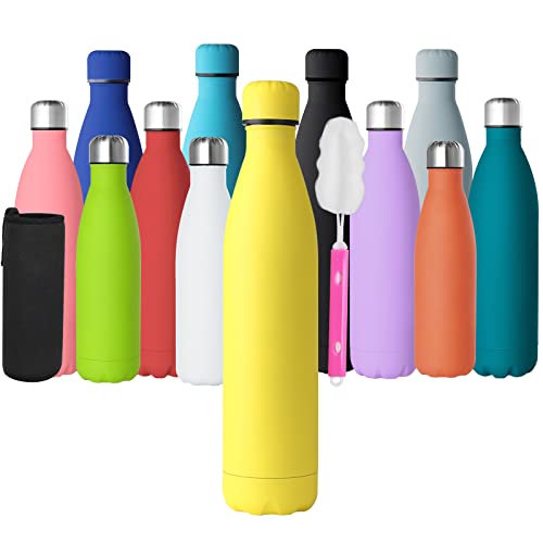 GeeRic Stainless Steel Water Bottle 1 litre, Double-walled Vacuum Insulated Metal Water Bottle 12 Hours Hot & 24 Hours Cold Drinks Cycling Bottles for Outdoor Sports Hiking Running 1000ml Yellow