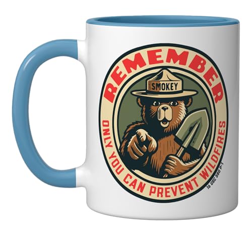 Taza cerámica vintage Smokey Bear 11 onzas azul/blanco miniatura 1