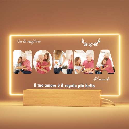 Greatminer Regalo Personalizzato Nonna Fotografie - Festa dei Nonni Idee Regalo, Base Opzionale Illuminata, Regali Originali Compleanno Natale