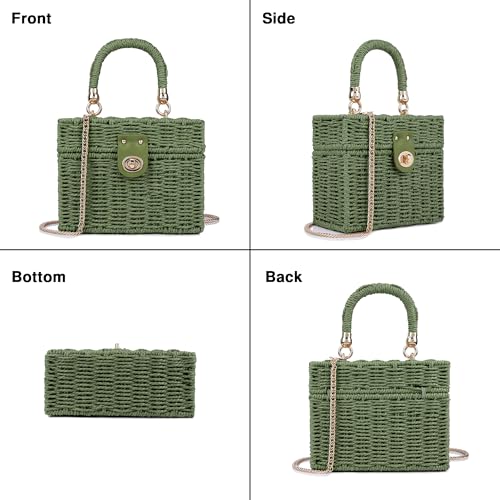 Handwoven Rattan Bag for Women Wicker Crossbody Shoulder Bag Straw Beach Tote Bag Top Handle Satchel Handbag with Chain Strap2