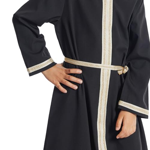 OLEMEK Kids Girls Abaya Long Sleeve Hooded Maxi Dress Dubai Islamic Dress Casual Dress Black 8-9 Years4