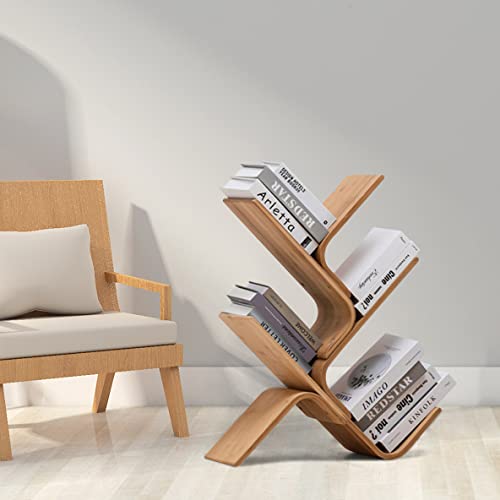 Na 4-Tier Bamboo Tree Modern Bookshelf, Creative Curved Standing Bookcase Rack Book Storage Organizer Shelves, Display Floor Book Shelf Space Saver For Home Office Living Room Bedroom #TOP18