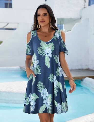 Image of JollieLovin Womens Plus Size Short Sleeve Cold Shoulder V Neck T-Shirt Dress with Pockets