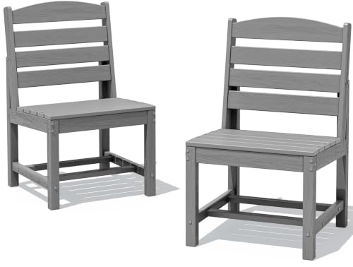 Image of SERWALL Armless Outdoor Dining Chair Set of 2, All Weather Resistant,Light Gray