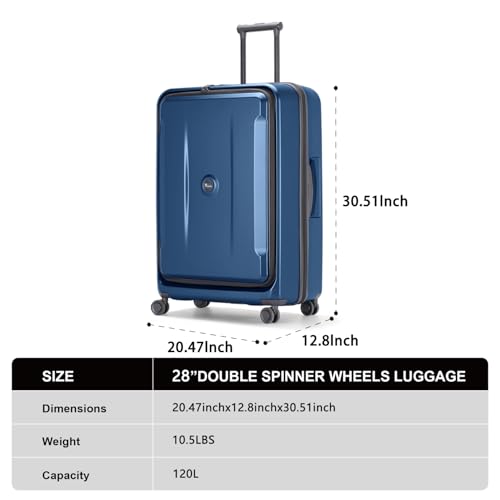 Image of Luggage Sets 2 Piece, Carry On Luggage with Front Pocket & USB Port and 28 Inch Expandable Checked Luggage with Top Opening, Durable PC Hardside Suitcases with Spinner Wheels & TSA Lock, Bule (20 /28)