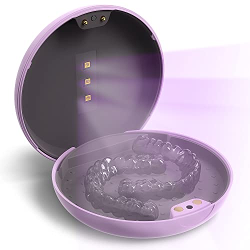 Retainer Case, VEAMOR Invisalign Case Holder, Dental Braces Case Slim Battery Powered with Protective Bag for Invisalign, Aligner - Violet