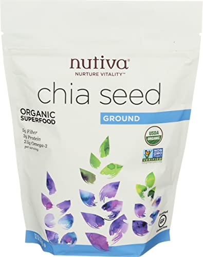 Nutiva Organic Premium Raw Ground Chia Seeds, 12 Ounce, USDA Organic, Non-GMO, Whole 30 Approved, Vegan, Gluten-Free & Keto, Nutrient-Dense Seeds with 3g Plant Protein & 5g Fiber for Salads, Yogurt & Smoothies