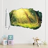 3D Wandtattoos Waldbaum Sonnenschein Wandaufkleber Durchbruch Wanddeko Fantasie-Frühlingslandschaft Wandbild für Kinderzimmer Junge Teenager zimmer Schlafzimmer Wandsticker Kleinkinderzimmer Deko