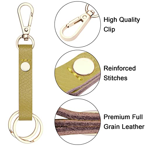 Wisdompro 2 Pcs Genuine Leather Keychain, Heavy Duty Key Chain Holder With Belt Loop Clip And 2 Key Rings - Rose Gold & Yellow-Green #TOP1