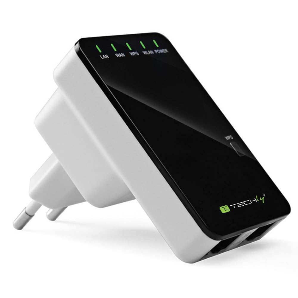 Techly Mini Repeater - Repetidor de Red, Negro y Blanco