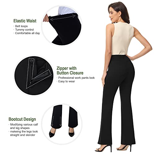 Puweer Women’s Dress Pants, Strechy Work Pants For Women Dressy Business Casual, Bootcut Yoga Dress Slacks, Black, Midium Long #TOP2