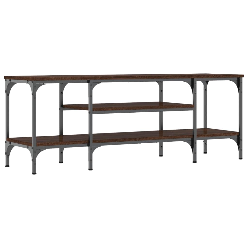 Mobile TV Consolino marrone effetto rovere 121 x 35 x 45 cm con ripiani e robusto piano superiore in legno e ferro per riporre e riporre oggetti