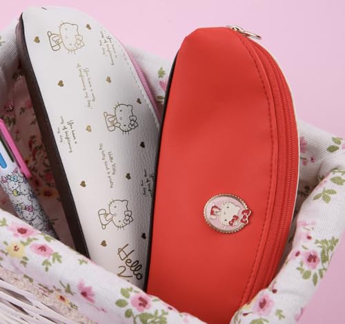 Image of Bandal & Neoul KITTY's Officially Licensed Gold Rimmed Pencil Pouch - 2 Colors (Vivid red)