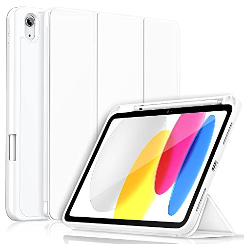 Gahwa Case Compatible with iPad 10 Generation 10.9 Inch 2022 with Pen Holder, Thin Tablet Protective Case with Soft TPU Back, Smart Case Cover Auto Sleep/Wake for iPad 10 - White