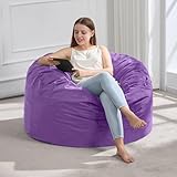 Hobestluk 3FT Bean Bag Chair Bean Bag Chairs for Adults Giant Bean Chairs with Velvet Cover, Memory Foam BeanBag Fluffy BeanBag Chairs for Living Room, Bedroom - Purple (36' x 36' x 22')